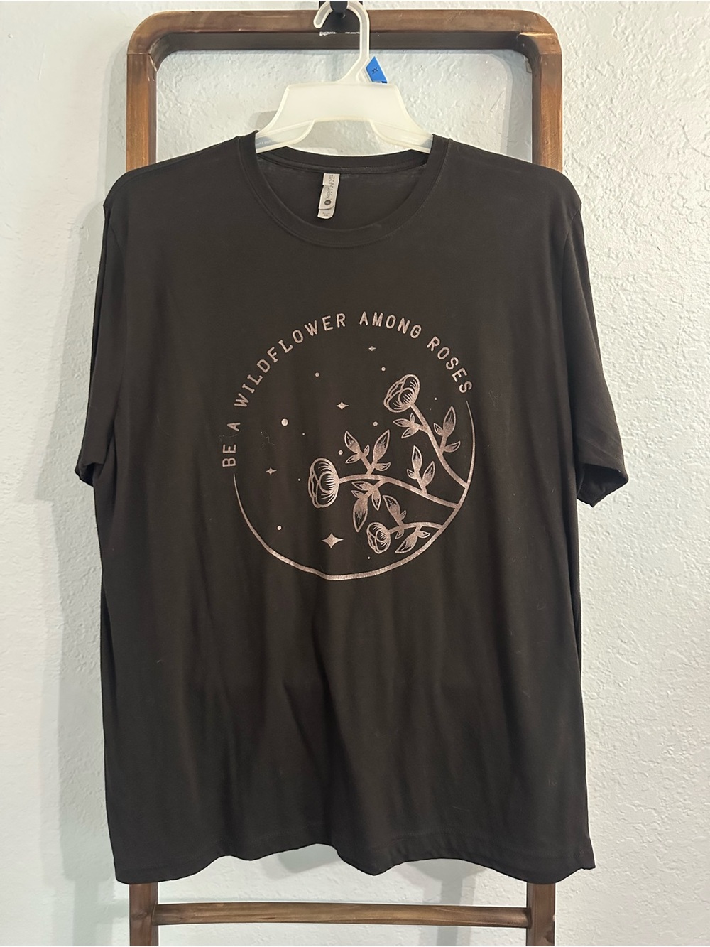 Next Level Apparel Black Short-Sleeve Tee with Light Pink Rose Graphic
